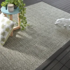 DÉCOWEB - Tapis intérieur / extérieur - java chevron silver - ganse anthracite - 200 x 290 cm