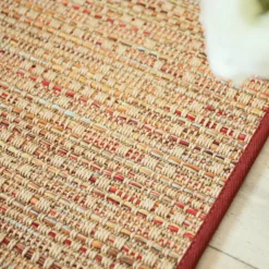 DÉCOWEB - Tapis intérieur / extérieur en tissé plat - bornéo nature multicolore - galon bordeaux - 250 x 350 cm