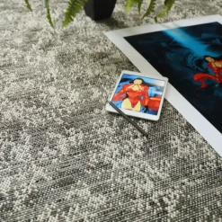 DÉCOWEB - Tapis intérieur / extérieur jambi - nuances gris minéral - ganse anthracite - 200 x 290 cm