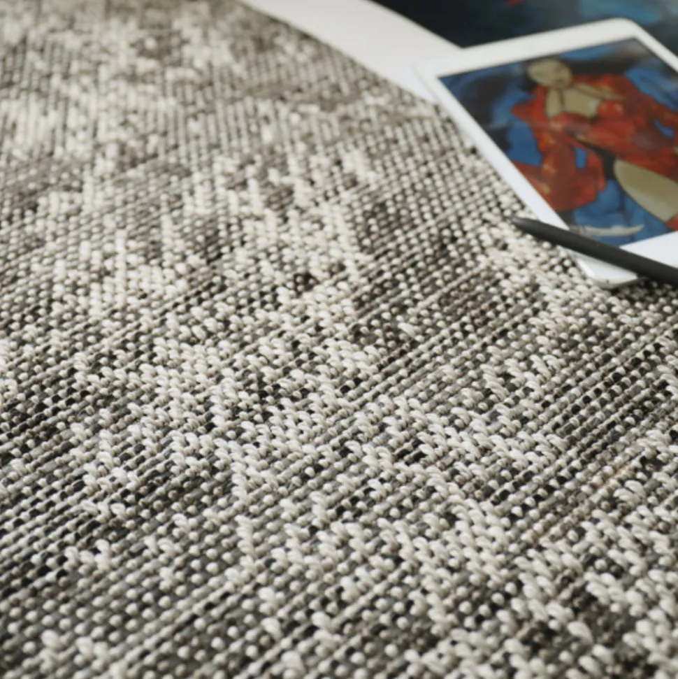 DÉCOWEB - Tapis intérieur / extérieur jambi - nuances gris minéral - ganse anthracite - 200 x 290 cm