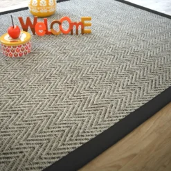 DÉCOWEB - Tapis intérieur / extérieur - java chevron silver - ganse noire - 200 x 200 cm