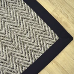 DÉCOWEB - Tapis intérieur / extérieur - java chevron silver - ganse noire - 120 x 170 cm