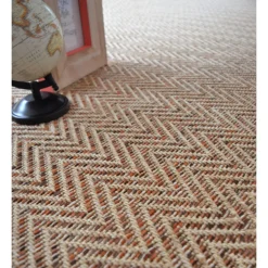 DÉCOWEB - Tapis intérieur / extérieur - java chevron nature - ganse marron - 80 x 150 cm