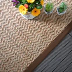 DÉCOWEB - Tapis intérieur / extérieur - java chevron nature - ganse marron - 250 x 350 cm