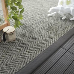 DÉCOWEB - Tapis intérieur / extérieur - java chevron silver - ganse anthracite - 80 x 150 cm