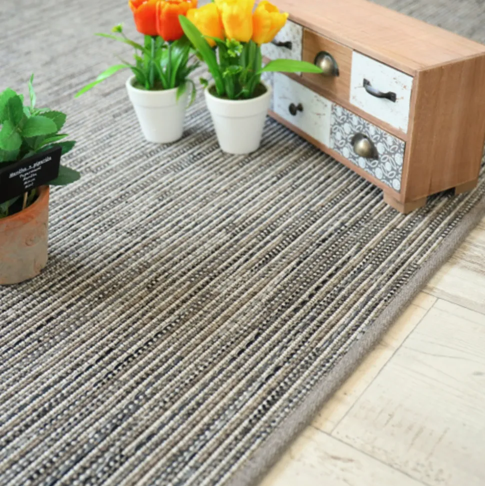 DÉCOWEB - Tapis intérieur / extérieur en tissé plat - bornéo silver - galon couleur lin - 250 x 350 cm
