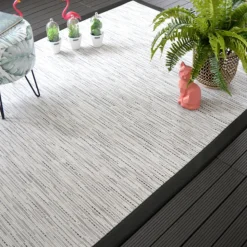 DÉCOWEB - Tapis intérieur / extérieur - bornéo blanc - ganse noire - 120 x 170 cm