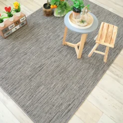 DÉCOWEB - Tapis intérieur / extérieur en tissé plat - bornéo silver - galon couleur lin - 80 x 150 cm