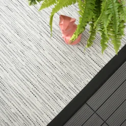 DÉCOWEB - Tapis intérieur / extérieur - bornéo blanc - ganse noire - 160 x 230 cm