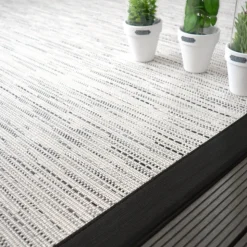 DÉCOWEB - Tapis intérieur / extérieur - bornéo blanc - ganse noire - 160 x 230 cm