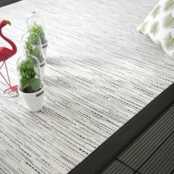 DÉCOWEB - Tapis intérieur / extérieur - bornéo blanc - ganse noire - 160 x 230 cm
