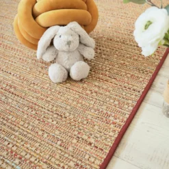 DÉCOWEB - Tapis intérieur / extérieur en tissé plat - bornéo nature multicolore - galon bordeaux - 200 x 290 cm