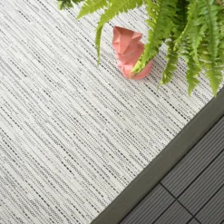 DÉCOWEB - Tapis intérieur / extérieur - bornéo blanc - ganse anthracite - 120 x 170 cm