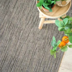 DÉCOWEB - Tapis intérieur / extérieur en tissé plat - bornéo silver - galon couleur lin - 140 x 200 cm