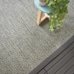 DÉCOWEB - Tapis intérieur / extérieur - java chevron silver - ganse anthracite - 250 x 350 cm