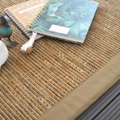 DÉCOWEB - Tapis intérieur / extérieur en tissé plat - bornéo nature - ganse caramel - 250 x 350 cm