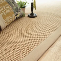 DÉCOWEB - Tapis intérieur / extérieur en tissé plat - lombok naturel - ganse caramel - 80 x 150 cm