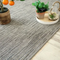 DÉCOWEB - Tapis intérieur / extérieur en tissé plat - bornéo silver - galon couleur lin - 160 x 230 cm