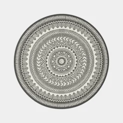 DÉCOWEB - Tapis rond d'extérieur ou d'intérieur - mandala - noir - ø 120 cm
