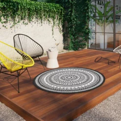 DÉCOWEB - Tapis rond d'extérieur ou d'intérieur - mandala - noir - ø 120 cm