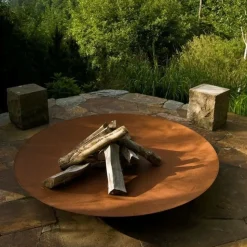 DECKLINEA - Brasero extérieur 120 cm - acier corten - chauffage exterieur - feu de bois - effet rouille - h : 21 cm - resistant au gel