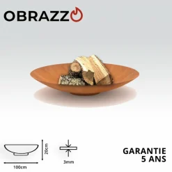 DECKLINEA - Brasero extérieur 100 cm - acier corten - chauffage exterieur - feu de bois - effet rouille - h : 20 cm - resistant au gel