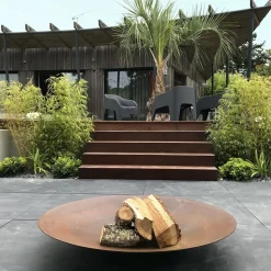 DECKLINEA - Brasero extérieur 100 cm - acier corten - chauffage exterieur - feu de bois - effet rouille - h : 20 cm - resistant au gel