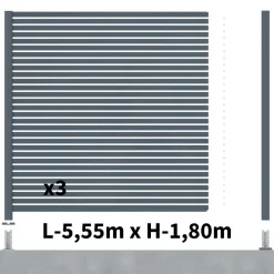 DECKLINEA - Kit clôture ajourée aluminium olinda anthracite 5,5x1,8m poteaux sur platines - dimension des lames : 21x45x1780 mm
