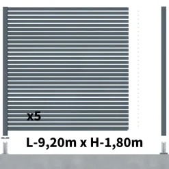 DECKLINEA - Kit clôture ajourée aluminium olinda anthracite 9,20x1,8m poteaux sur platines - dimension des lames : 21x45x1780 mm