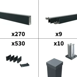 DECKLINEA - Kit clôture ajourée aluminium olinda anthracite 16,5x1,8m poteaux sur platines - dimension des lames : 21x45x1780 mm