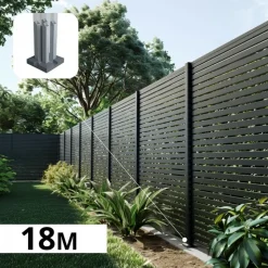 DECKLINEA - Kit clôture ajourée aluminium olinda anthracite 18,33x1,8m poteaux sur platines - dimension des lames : 21x45x1780 mm