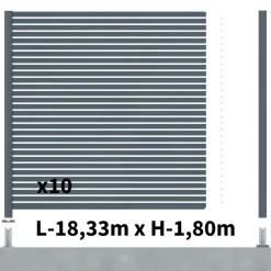 DECKLINEA - Kit clôture ajourée aluminium olinda anthracite 18,33x1,8m poteaux sur platines - dimension des lames : 21x45x1780 mm