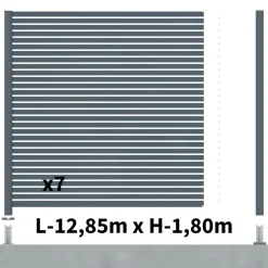 DECKLINEA - Kit clôture ajourée aluminium olinda anthracite 12,85x1,8m poteaux sur platines - dimension des lames : 21x45x1780 mm