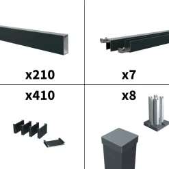 DECKLINEA - Kit clôture ajourée aluminium olinda anthracite 12,85x1,8m poteaux sur platines - dimension des lames : 21x45x1780 mm