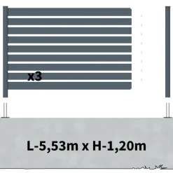 DECKLINEA - Kit clôture aluminium ajourée sur muret olinda anthracite 5,5x1,8m - lames ajourées 21x100x1780 mm - brise vue - palissade