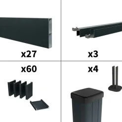 DECKLINEA - Kit clôture aluminium ajourée sur muret olinda anthracite 5,5x1,8m - lames ajourées 21x100x1780 mm - brise vue - palissade