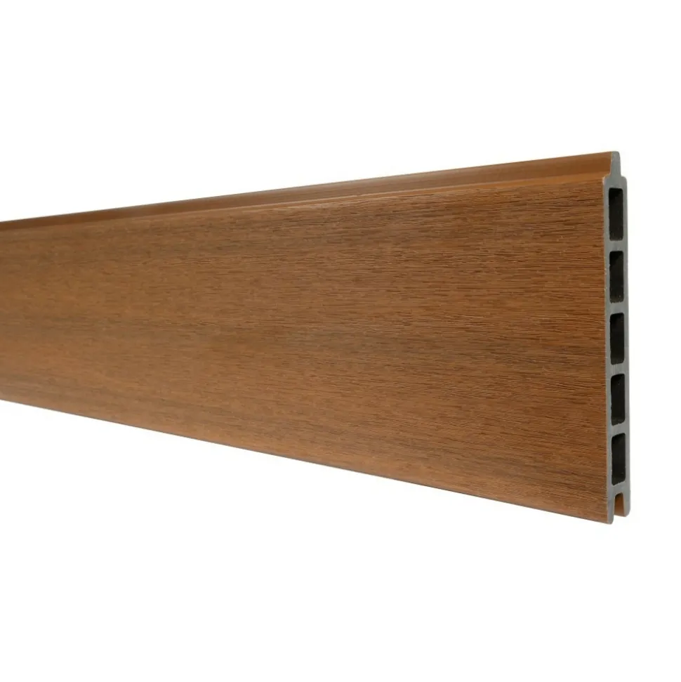 DECKLINEA - Kit clôture aluminium bahia & cruz teck 11,03x1,8m - aluminium et bois composite - poteaux sur platines gris - occultation
