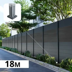 DECKLINEA - Kit clôture aluminium bahia & cruz ardoise 18,33x1,8m - aluminium et bois composite - poteaux sur platines gris - occultation