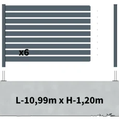 DECKLINEA - Kit clôture aluminium ajourée sur muret olinda anthracite 11,03x1,8m - lames ajourées 21x100x1780 mm - brise vue - palissade