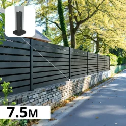 DECKLINEA - Kit clôture aluminium ajourée sur muret olinda anthracite 7,38x1,8m - lames ajourées 21x100x1780 mm - brise vue - palissade