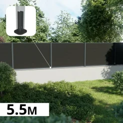 DECKLINEA - Kit clôture composite sur muret rio anthracite 5,5x1,8m - bois composite & aluminium - poteaux sur platines gris - brise vue