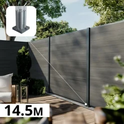 DECKLINEA - Kit clôture composite cruz ardoise 14,5x1,8m - bois composite & aluminium - poteaux sur platines gris - brise vue - palissade