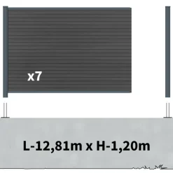 DECKLINEA - Kit clôture composite sur muret santos ardoise 13x1,8m - bois composite & aluminium - poteaux sur platines gris - brise vue