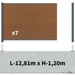 DECKLINEA - Kit clôture composite sur muret santos teck 13x1,8m - bois composite & aluminium - poteaux sur platines gris - brise vue