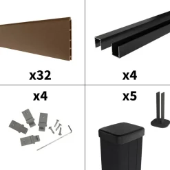 DECKLINEA - Kit clôture composite sur muret rio bronze 7,5x1,8m - bois composite & aluminium - poteaux sur platines noir - brise vue