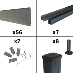 DECKLINEA - Kit clôture composite sur muret rio platine 13x1,8m - bois composite & aluminium - poteaux sur platines gris - brise vue