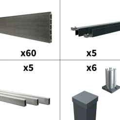 DECKLINEA - Kit clôture composite cruz ardoise 9x1,8m - bois composite & aluminium - poteaux sur platines gris - brise vue - palissade