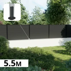 DECKLINEA - Kit clôture composite sur muret rio anthracite 5,5x1,8m - bois composite & aluminium - poteaux sur platines noir - brise vue