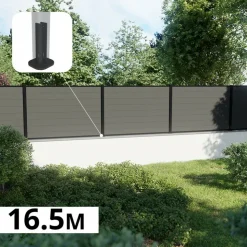 DECKLINEA - Kit clôture composite sur muret rio platine 16,5x1,8m - bois composite & aluminium - poteaux sur platines noir - brise vue