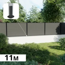 DECKLINEA - Kit clôture composite sur muret rio platine 11x1,8m - bois composite & aluminium - poteaux sur platines noir - brise vue
